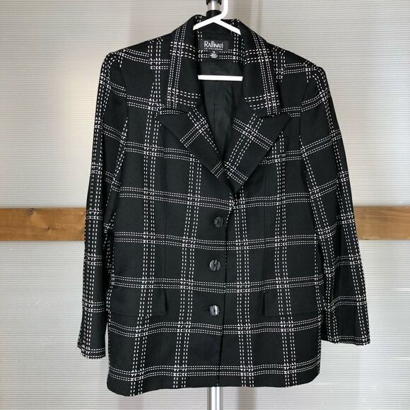 Raffinati LE COLLEZIONI Wool Cashmere‎ Black White Blazer Sz 14 - Picture 1 of 8
